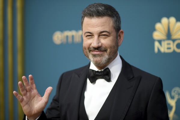 FILE - Jimmy Kimmel appears at the 74th Primetime Emmy Awards in Los Angeles, Sept. 12, 2022. (Photo by Richard Shotwell/Invision/AP, File)