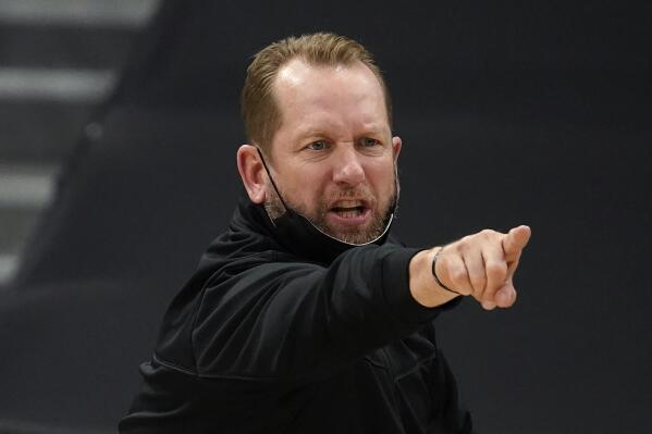 Toronto Raptors head coach Nick Nurse calls a play during the second half of an NBA basketball game against the Washington Wizards Thursday, May 6, 2021, in Tampa, Fla. (AP Photo/Chris O'Meara)