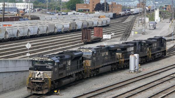 FILE - Norfolk Southern locomotives are moved in the Conway Terminal in Conway, Pa., Sept. 15, 2022. Dennis Pierce, the longtime head of the second-largest rail union announced Friday, Dec. 16, that he will clear the way for Eddie Hall, the upstart candidate who beat him, by retiring instead of fighting to keep his office in a second election. (AP Photo/Gene J. Puskar, File)
