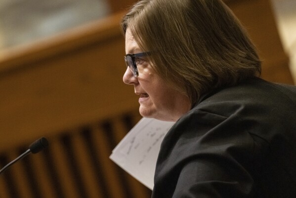 Minnesota Solicitor General Liz Kramer presents her rebuttal to the Minnesota Supreme Court at the Minnesota Judicial Center in St. Paul, Minn., Thursday, Jan. 23, 2025. (Ben Hovland/Minnesota Public Radio via AP, Pool)