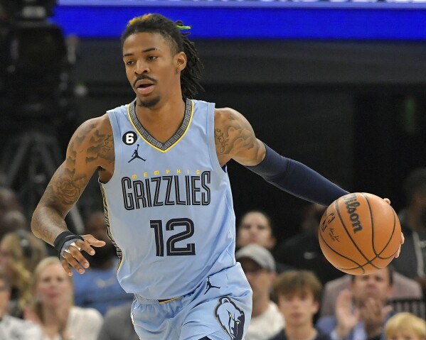 Ja Morant of the Memphis Grizzlies warms up before the game against