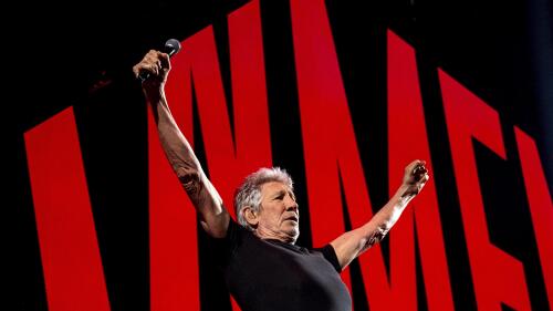 Roger Waters performs at Barclays Arena in Hamburg, Germany, on Sunday, May 7, 2023, to kick off his "This Is Not A Drill" tour of Germany. (Daniel Bockwoldt/dpa via AP)