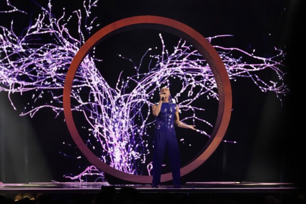 Dons of Latvia performs the song Hollow, during the Grand Final of the Eurovision Song Contest in Malmo, Sweden, Saturday, May 11, 2024. (AP Photo/Martin Meissner)