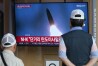 A TV screen shows a file image of North Korea's missile launch during a news program at the Seoul Railway Station in Seoul, South Korea, Friday, May 17, 2024. North Korea fired a ballistic missile off its east coast on Friday, South Korea's military said, a day after South Korea and the U.S. flew powerful fighter jets for a joint drill that the North views as a major security threat. (AP Photo/Ahn Young-joon)