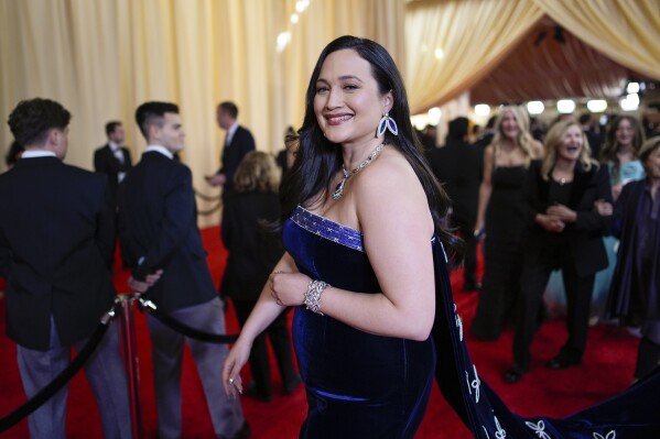 Lily Gladstone arrives at the Oscars on Sunday, March 10, 2024, at the Dolby Theatre in Los Angeles. (AP Photo/John Locher)