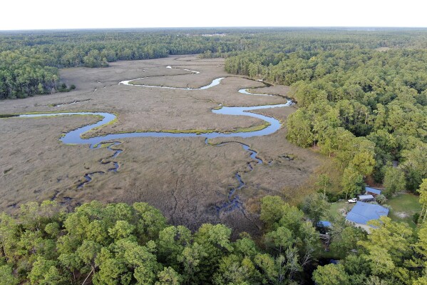 Homes surround wetlands in Oak Island, N.C., Tuesday, Aug. 29, 2023. The Biden Administration weakened protections for wetlands on Tuesday, a win for developers and agricultural groups in some states. (AP Photo/Karl B DeBlaker)