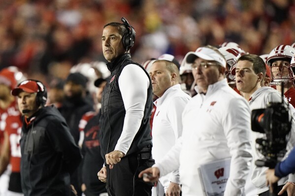 Wisconsin head coach Luke Fickell watches a field goal attempt during the first half of an NCAA college football game against Nebraska Saturday, Nov. 18, 2023 in Madison, Wis. (AP Photo/Aaron Gash)