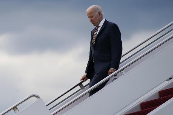 FILE - President Joe Biden arrives at Andrews Air Force Base after delivering remarks in Cleveland about the American Recovery Act, Wednesday, July 6, 2022, in Andrews Air Force Base, Md. Once-unthinkable coordination between Israeli and Arab militaries is coming into greater focus as Joe Biden heads into his first Middle East trip as president. (AP Photo/Evan Vucci, File)