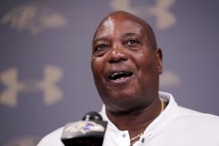 FILE - In this July 26, 2019, file photo, former Baltimore Ravens general manager Ozzie Newsome speaks during an NFL football news conferencing in Owings Mills, Md. The NFL is hosting its inaugural Ozzie Newsome General Manager Forum on Monday, June 21, 2021, in an effort to increase diversity in from offices. Newsome, a Pro Football Hall of Fame tight end, was the first Black GM in league history (AP Photo/Julio Cortez, File)