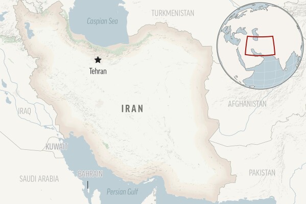 Il s'agit d'une carte de localisation de l'Iran avec sa capitale, Téhéran.  (Photo AP)