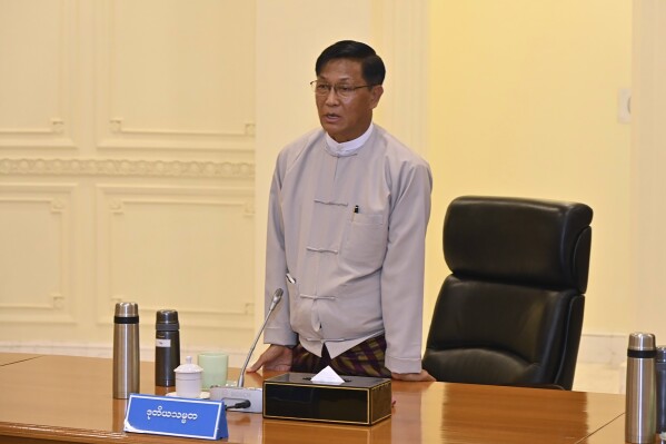 FILE - In this photo from The Military True News Information Team on Jan.31, 2023, Vice President Henry Van Thio speaks during meeting with members the National Defense and Security Council in Naypyitaw, Myanmar. (The Military True News Information Team via AP, File)