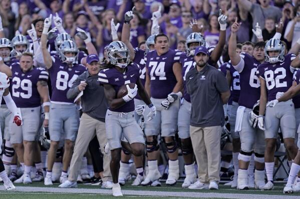Kansas State wide receiver Malik Knowles runs 75 yards for a touchdown during the first half of an NCAA college football game against South Dakota Saturday, Sept. 3, 2022, in Manhattan, Kan. (AP Photo/Charlie Riedel)