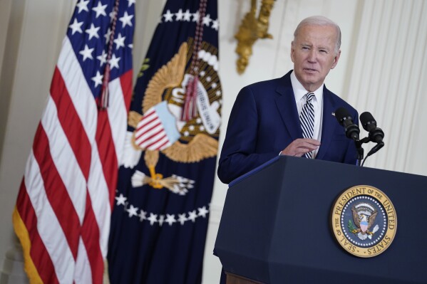 President Joe Biden delivers remarks about government regulations on artificial intelligence systems during an event in the East Room of the White House, Monday, Oct. 30, 2023, in Washington. (AP Photo/Evan Vucci)