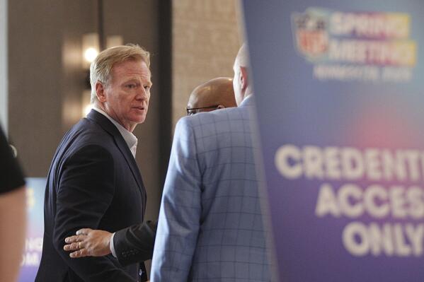 NFL Commissioner Roger Godell attends the NFL Owners Meetings at the Omni Hotel Monday, May 22, 2023 in Eagan, Minn. (AP Photo/Andy Clayton-King)