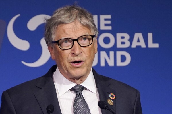 Bill Gates speaks during the Global Fund's Seventh Replenishment Conference, Sept. 21, 2022, in New York. (AP Photo/Evan Vucci, File)