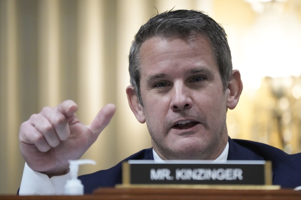  FILE -Rep. Adam Kinzinger, R-Ill., speaks as the House select committee investigating the Jan. 6 attack on the U.S. Capitol holds its final meeting on Capitol Hill in Washington, Dec. 19, 2022. Kinzinger, former congressman, endorsed President Joe Biden on Wednesday,  giving the Democrat a prominent new ally in his high-stakes campaign to win over moderate Republicans and independents this fall. (AP Photo/Jacquelyn Martin, File)