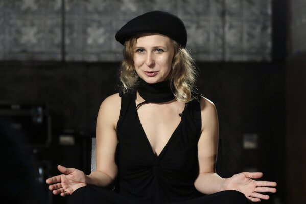 
              In this Friday, Oct. 13, 2017 photo, Maria Alekhina, of the Russian, punk band Pussy Riot, speaks during an interview at La Mama Theater in New York. The Russian political activist, convicted in 2012 of hooliganism and released from prison in 2013, was the target of three phishing emails during March-April 2015 at her Gmail address, according to data from the cybersecurity firm Secureworks. (AP Photo/Mark Lennihan)
            