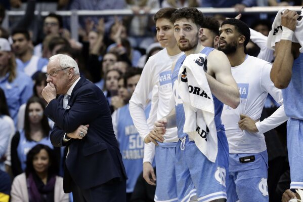 North Carolina head coach Roy Williams looks on during the second half of an NCAA college basketball game against Duke in Chapel Hill, N.C., Saturday, Feb. 8, 2020. (AP Photo/Gerry Broome)
