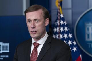 National Security Adviser Jake Sullivan speaks with reporters in the James Brady Press Briefing Room at the White House, Friday, March 12, 2021, in Washington. (AP Photo/Alex Brandon)