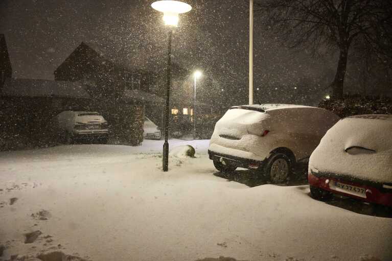 Una vista general después de una fuerte nevada en Aarhus, Dinamarca, el miércoles 3 de enero de 2024. (Mikkel Berg Pedersen/Ritzau Scanpix vía AP)