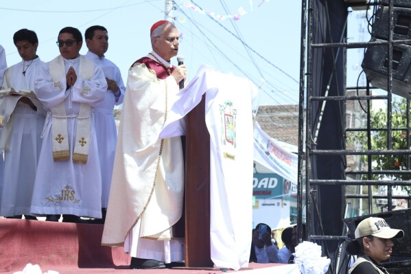 In this photo released by the Diocese of Chulucanas, Bishop Robert Prevost presides over Mass in Chulucanas, Peru, Aug. 12, 2024. (Diocese of Chulucanas via AP)