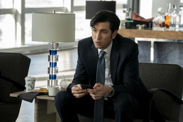 This image released by HBO  shows Nicholas Braun in a scene from "Succession." Braun was nominated for an Emmy Award for best supporting actor in a drama series. (HBO via AP)