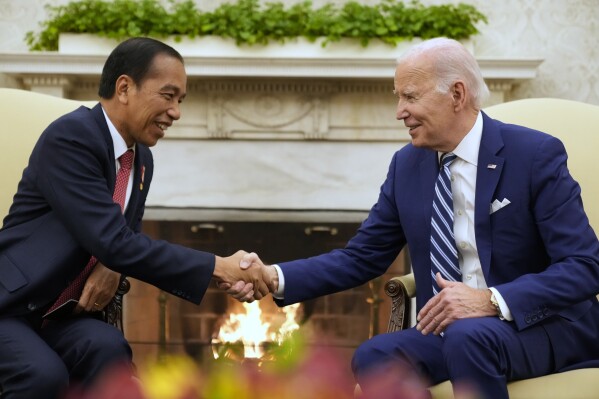 President Joe Biden meets with Indonesia's President Joko Widodo in the Oval Office of the White House, Monday, Nov. 13, 2023, in Washington. (AP Photo/Andrew Harnik)