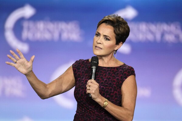 Kari Lake speaks to supporters at a campaign event, Sept. 4, 2024, in Mesa, Ariz. (AP Photo/Ross D. Franklin, File)