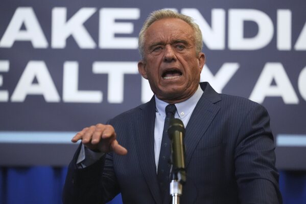 U.S. Health and Human Services Secretary Robert F. Kennedy, Jr speaks during a Make Indiana Healthy Again initiative event in Indianapolis, April 15, 2025. (AP Photo/Michael Conroy, file)