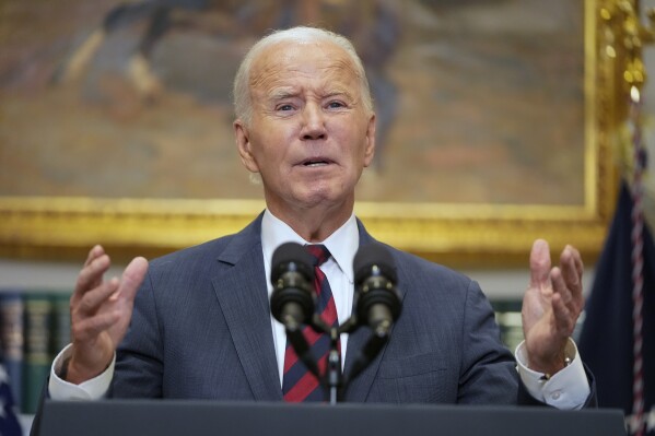 President Joe Biden speaks about Hurricane Milton from the Roosevelt Room at the White House in Washington, Wednesday, Oct. 9, 2024. (AP Photo/Mark Schiefelbein)