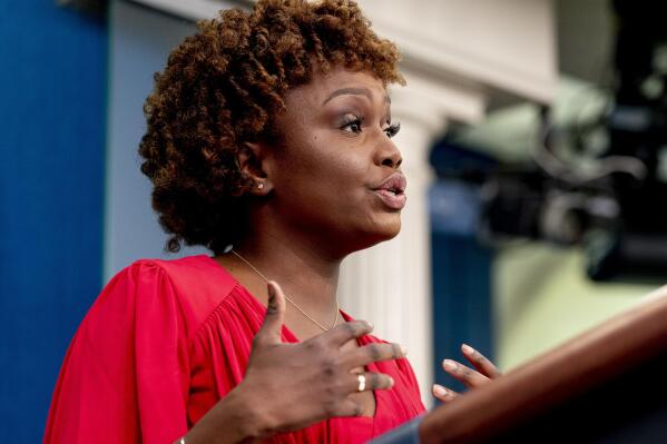 White House press secretary Karine Jean-Pierre speaks during her first press briefing as press secretary at the White House in Washington, Monday, May 16, 2022. (AP Photo/Andrew Harnik)