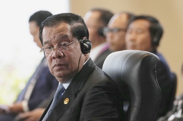 FILE - Cambodia's Prime Minister Hun Sen attends the 42nd ASEAN Summit in Labuan Bajo, East Nusa Tenggara province, Indonesia, on May 10, 2023. Cambodia’s long-serving, tough-talking leader, Hun Sen, says he is considering banning Facebook in his country, largely because he is fed up with the abuse he receives on it from his political foes abroad. On Wednesday, June 28, he suddenly announced he will no longer upload to Facebook and will instead depend on Telegram to get his message across. (AP Photo/Achmad Ibrahim, Pool, File)