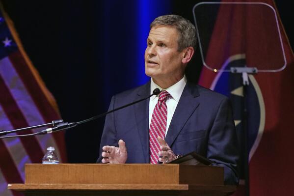 Tennessee Gov. Bill Lee speaks Feb. 8, 2021, in Nashville, Tenn. Lee faces three Democratic challengers as the state's early voting period for the primary election begins Friday. (AP Photo/Mark Humphrey)
