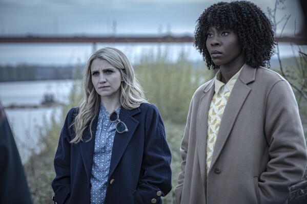 This image released by Paramount+ shows Annaleigh Ashford, left, and Tamera Tomakili in a scene from the series "Happy Face." (Kailey Schwerman/Paramount+ via AP)