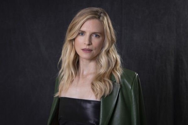 Brit Marling poses for a portrait on Wednesday, Oct. 11, 2023, in New York, to promote her series "A Murder at the end of the World." (Photo by Andy Kropa/Invision/AP)