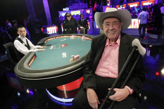 FILE - Doyle Brunson is pictured prior to play at the final table of the World Series of Poker on Nov. 8, 2011, in Las Vegas. Brunson, one of the most influential poker players of all time and a two-time world champion, died Sunday, May 14, 2023, according to his agent. He was 89. (AP Photo/Isaac Brekken, File)