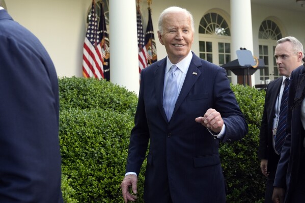 President Joe Biden leaves after attending a Jewish American Heritage Month event, Monday May 20, 2024, in the Rose Garden of the White House in Washington. (AP Photo/Jacquelyn Martin)