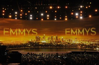 FILE - This Sept. 22, 2019 file photo shows a view of the stage at the 71st Primetime Emmy Awards in Los Angeles. The strike-delayed 75th Emmy Awards have a new home — one that places them directly in Hollywood's awards season for a change. Fox announced Thursday that the Emmys will air Jan. 15 from the Peacock Theater at LA Live in downtown Los Angeles. (Photo by Chris Pizzello/Invision/AP, File)
