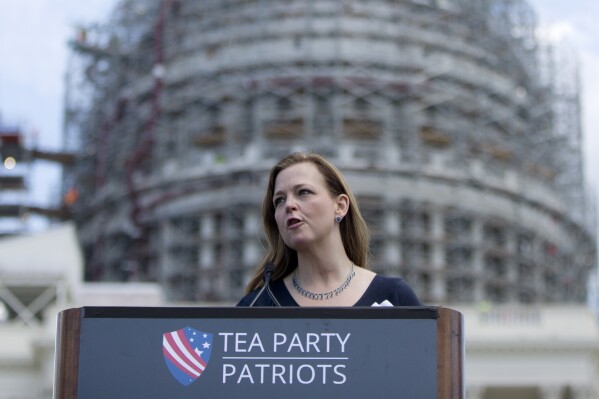 FILE - Jenny Beth Martin, president and co-founder of the Tea Party Patriots speaks during a rally organized by Tea Party Patriots on Capitol Hill in Washington, Sept. 9, 2015. Dysfunction within the Republican Party isn't limited to the leadership chaos in the House of Representatives playing out in the nation's capital. The hard-right forces that increasingly steer the direction of the GOP also have gained strength in numerous state legislatures, making it virtually impossible for the party to effectively governor even in states where it has the majority. (AP Photo/Carolyn Kaster, File)