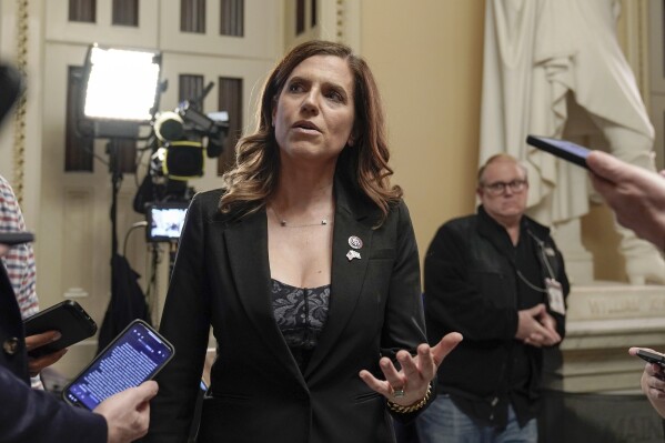 FILE - Rep. Nancy Mace, R-S.C., speaks following a closed-door meeting of House Republicans on Capitol Hill, Oct. 11, 2023, in Washington. Democrats and reproductive rights groups are seizing on a recent ruling by the Alabama Supreme Court that plunges the future of access to in vitro fertilization, or IVF, into uncertainty, hoping the controversial move will help motivate voters this year. Mace, who has said she opposes abortion but believes her party has been out of step with most Americans in its push for restrictions, was critical of the Alabama ruling. (AP Photo/Mariam Zuhaib, File)