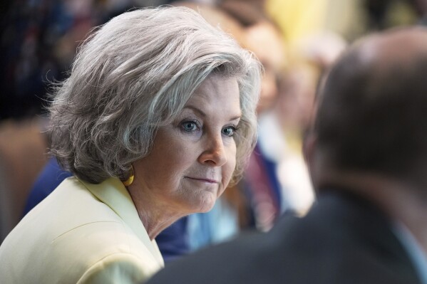 White House Chief of Staff Susie Wiles listens during a cabinet meeting at the White House, April 30, 2025, in Washington. (AP Photo/Evan Vucci, File)