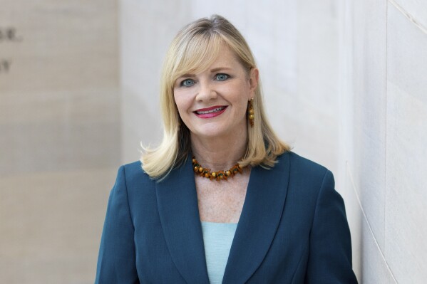 This image released by the Dallas Symphony Orchestra shows Kim Noltemy posing at the Morton H. Meyerson Symphony Center in Dallas in October 2022. Noltemy will become president of the Los Angeles Philharmonic on July 1 and be tasked with finding a successor to Gustavo Dudamel as music director. She has been president of the Dallas Symphony since 2018. (Sylvia Elzafon/Dallas Symphony Orchestra via AP)