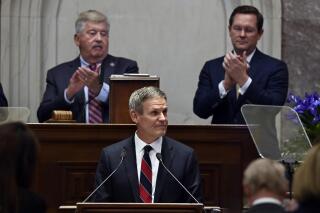 Legislators applaud Tennessee Gov. Bill Lee as he delivers his State of the State address Monday, Jan. 31, 2022, in Nashville, Tenn. (AP Photo/Mark Zaleski)