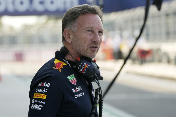 Red Bull team principal Christian Horner walks from the garage during the second practice session for the Formula One Miami Grand Prix auto race, Friday, May 5, 2023, at the Miami International Autodrome in Miami Gardens, Fla. (AP Photo/Lynne Sladky)