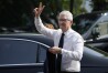 Apple CEO Tim Cook gestures upon the arrival for a meeting with Indonesian President Joko Widodo at palace in Jakarta, Indonesia, Wednesday, April 17, 2024.(AP Photo/Achmad Ibrahim)