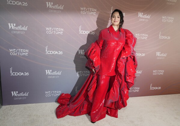 Actor Lily Gladstone poses at the 26th Costume Designers Guild Awards at NeueHouse Hollywood, Wednesday, Feb. 21, 2024, in Los Angeles. (AP Photo/Chris Pizzello)