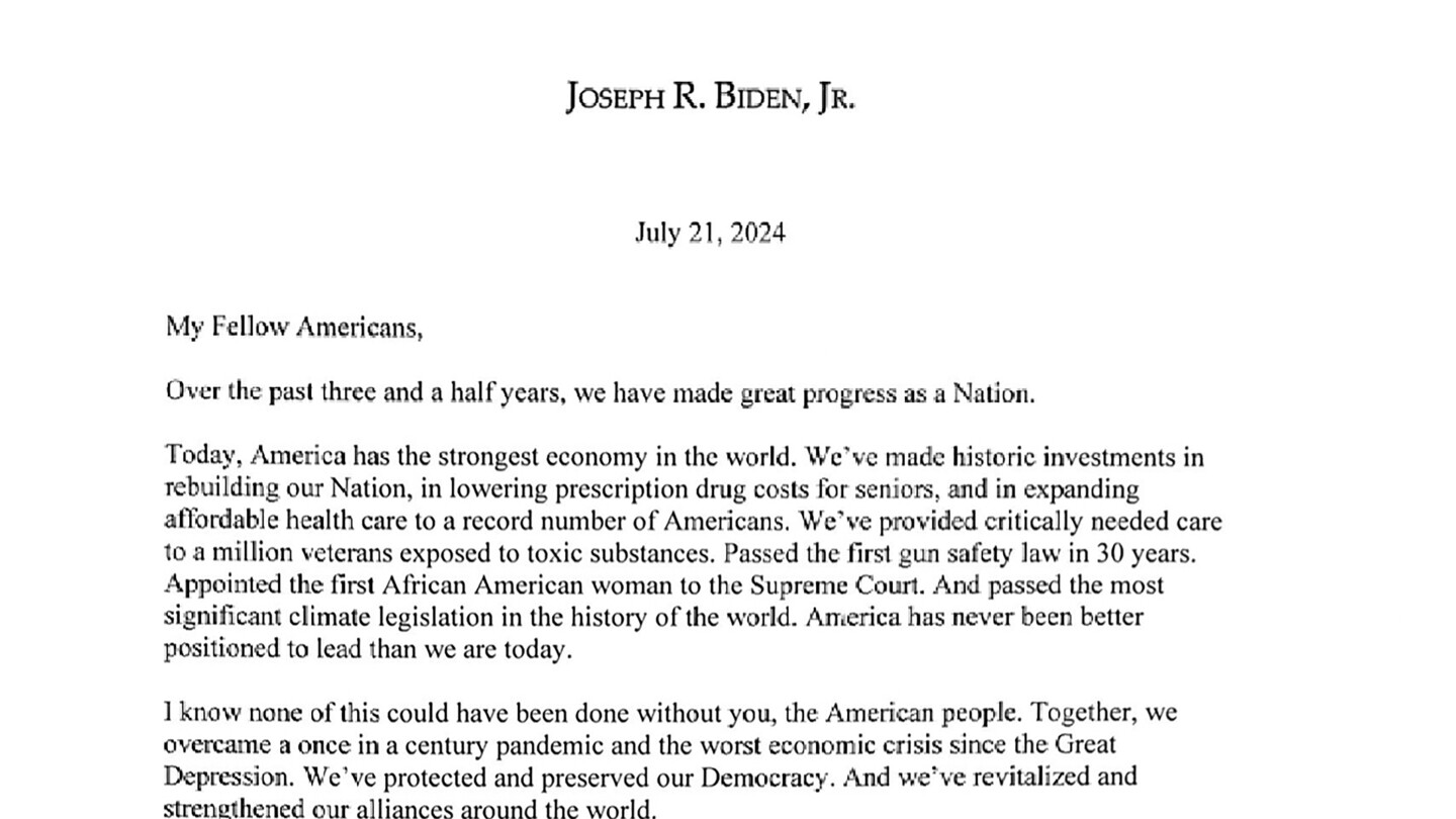 Read the letter that Biden wrote to say he would no longer seek reelection