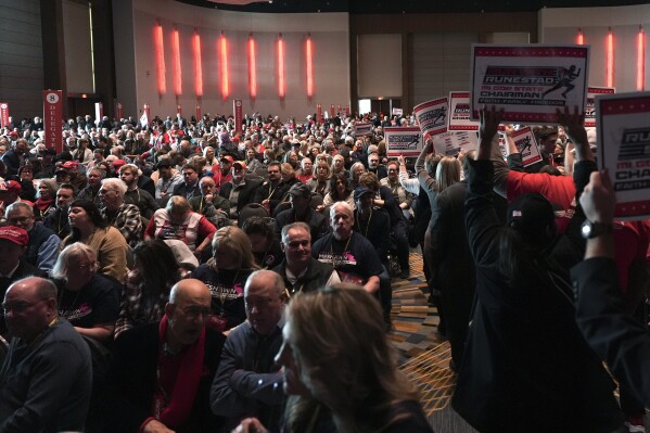 Delegates attend the Michigan Republican Party Convention, Saturday, Feb. 22, 2025, in Detroit. (AP Photo/Paul Sancya)