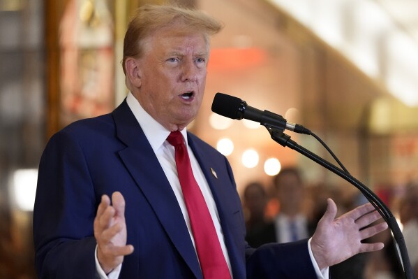 Former President Donald Trump speaks during a news conference at Trump Tower, Friday, May 31, 2024, in New York. A day after a New York jury found Donald Trump guilty of 34 felony charges, the presumptive Republican presidential nominee addressed the conviction and likely attempt to cast his campaign in a new light. (AP Photo/Julia Nikhinson)