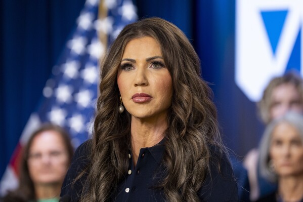 Homeland Security Secretary Kristi Noem speaks during a news conference, April 9, 2025, in Washington. (AP Photo/Alex Brandon, File)